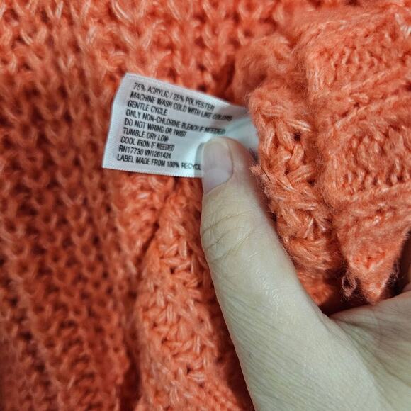 Womens Oversized Raglan Crew Neck Sweater Balloon Sleeve Bright Coral Size S - Picture 7 of 7